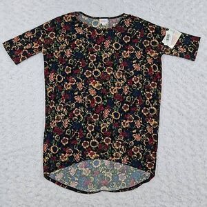 Oversize Tunic Length Lularoe Irma XXS Floral Print Drop Tail Hem bum coverage